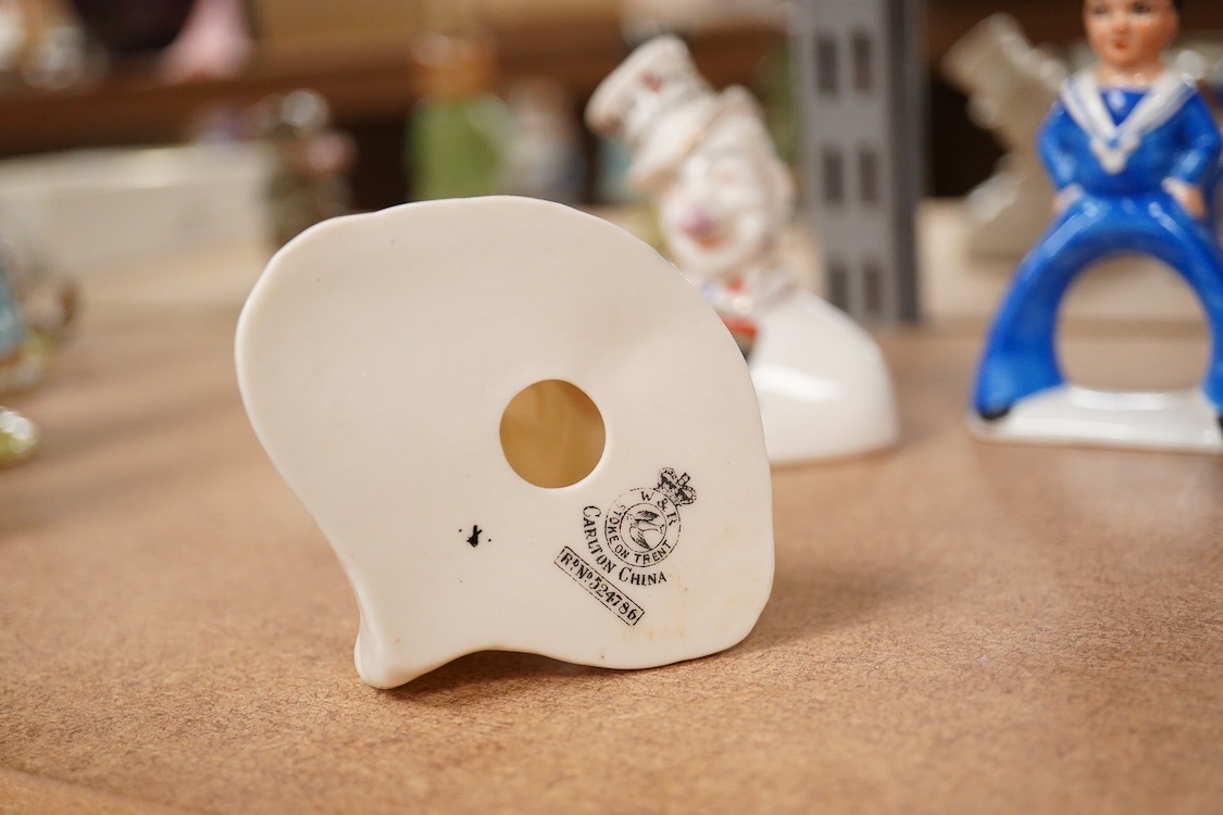 A pair of Art Deco Carltonware ‘sailor napkin rings’ and two Cartlon china crested clowns